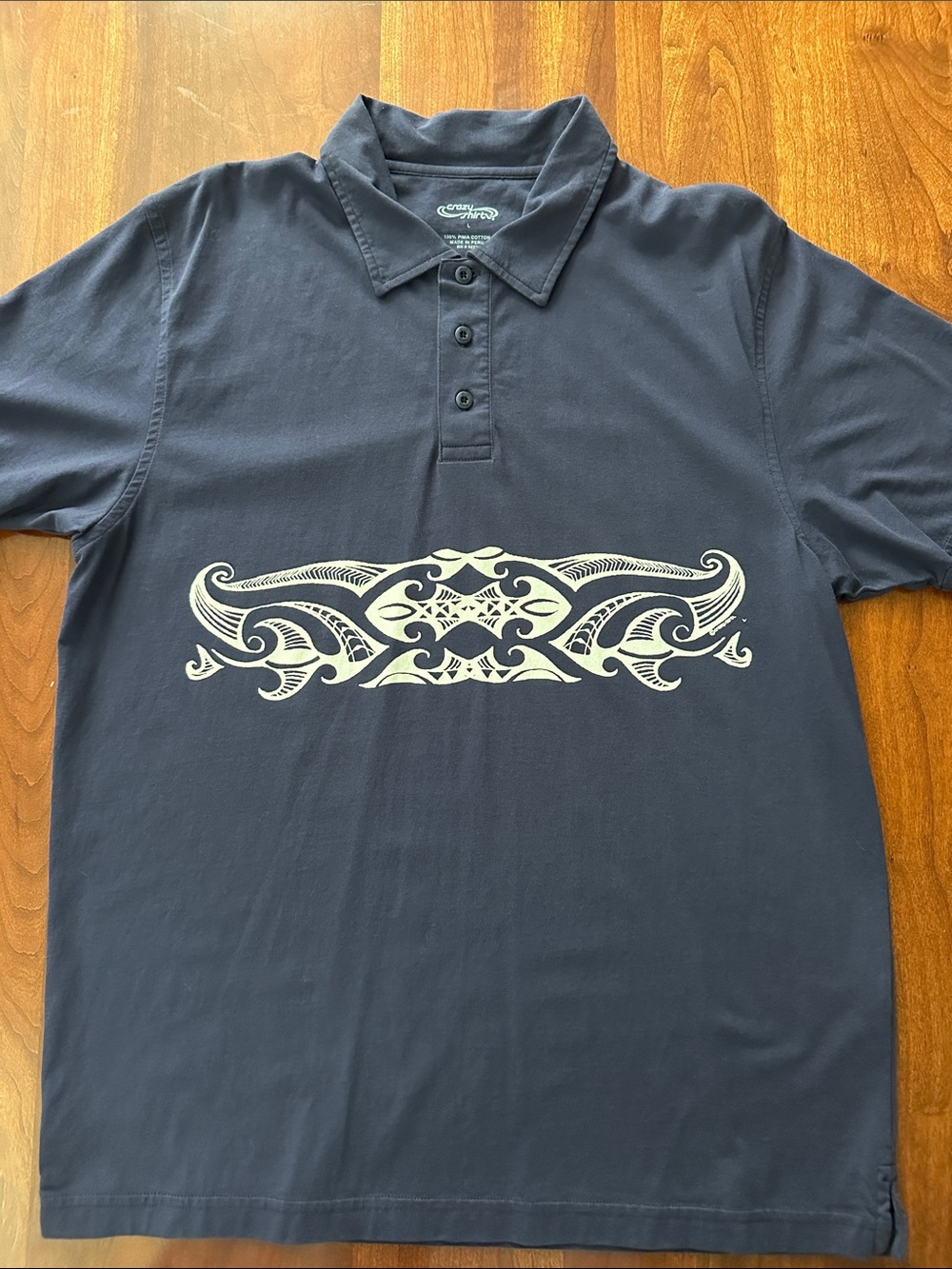 Men's Navy Crazy Shirt Polo with Tribal Print